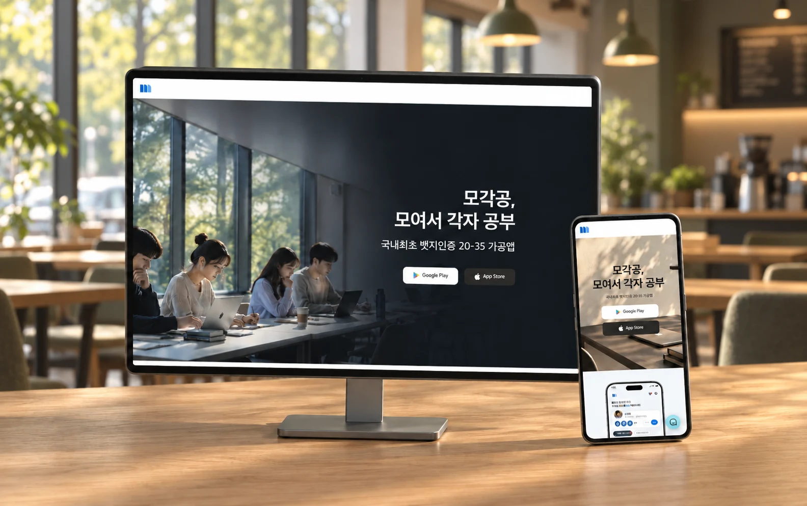 모각공 공개 서비스 화면을 바탕으로 연출한 프로젝트 목업